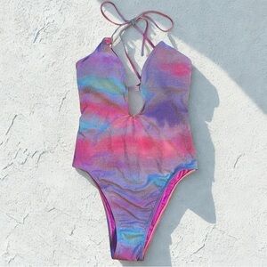 NWT BCBGeneration Swimsuit One piece Women Pink Purple Adjustable Tie Medium